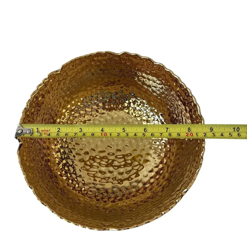 Hammered Gold Enameled Serving Bowl 8.5in Ceramic Chic Holiday Hosting NEW